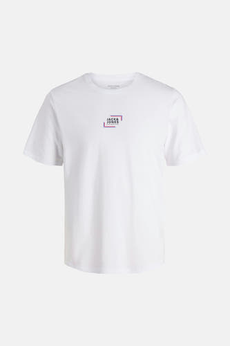 T-shirt blanc à manches courtes de CORE by JACK & JONES, avec un petit logo rectangulaire sur la poitrine.
