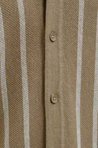 Kaki polo avec manches courtes de PREMIUM BLUE par JACK & JONES, avec des rayures verticales et une fermeture à boutons.