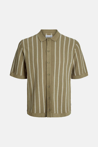 Kaki polo avec manches courtes de PREMIUM BLUE par JACK & JONES, avec des rayures verticales et une fermeture à boutons.