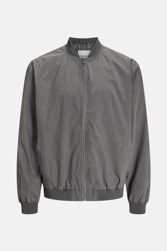 Manteau gris court de PREMIUM par JACK & JONES, avec une fermeture éclair et des bordures côtelées.