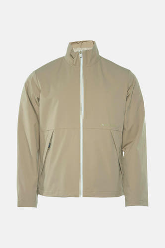 Veste courte beige de CORE par JACK & JONES, avec une fermeture éclair blanche et des poches.