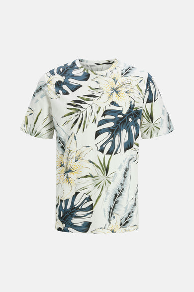 T-shirt multicolore à manches courtes d'ORIGINALS BY JACK & JONES, avec une impression de feuille tropicale et un motif floral.