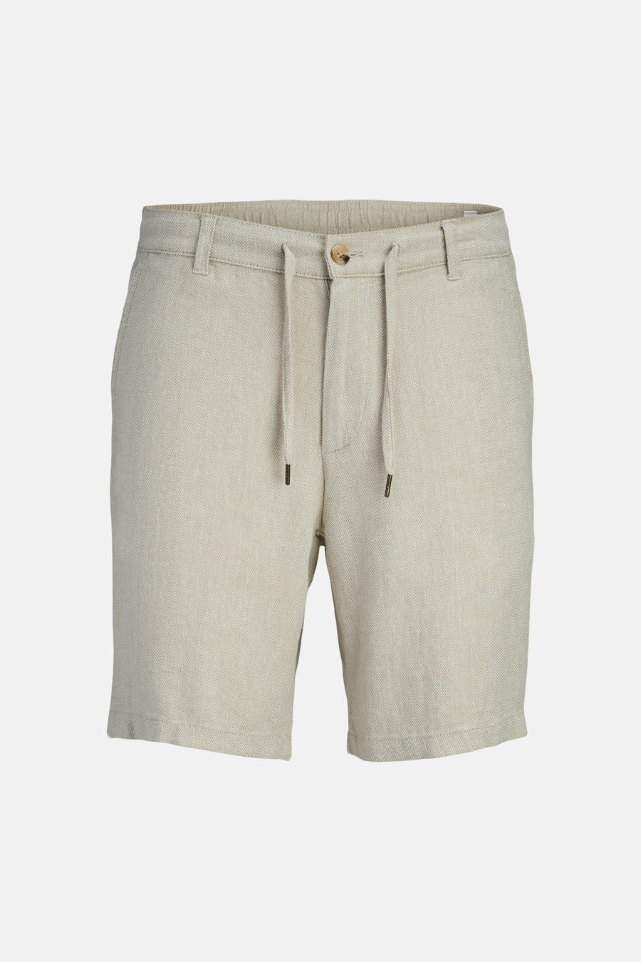 Short beige de JACK & JONES JEANS INTELLIGENCE avec motif à chevrons, cordon de serrage et fermeture à boutons.