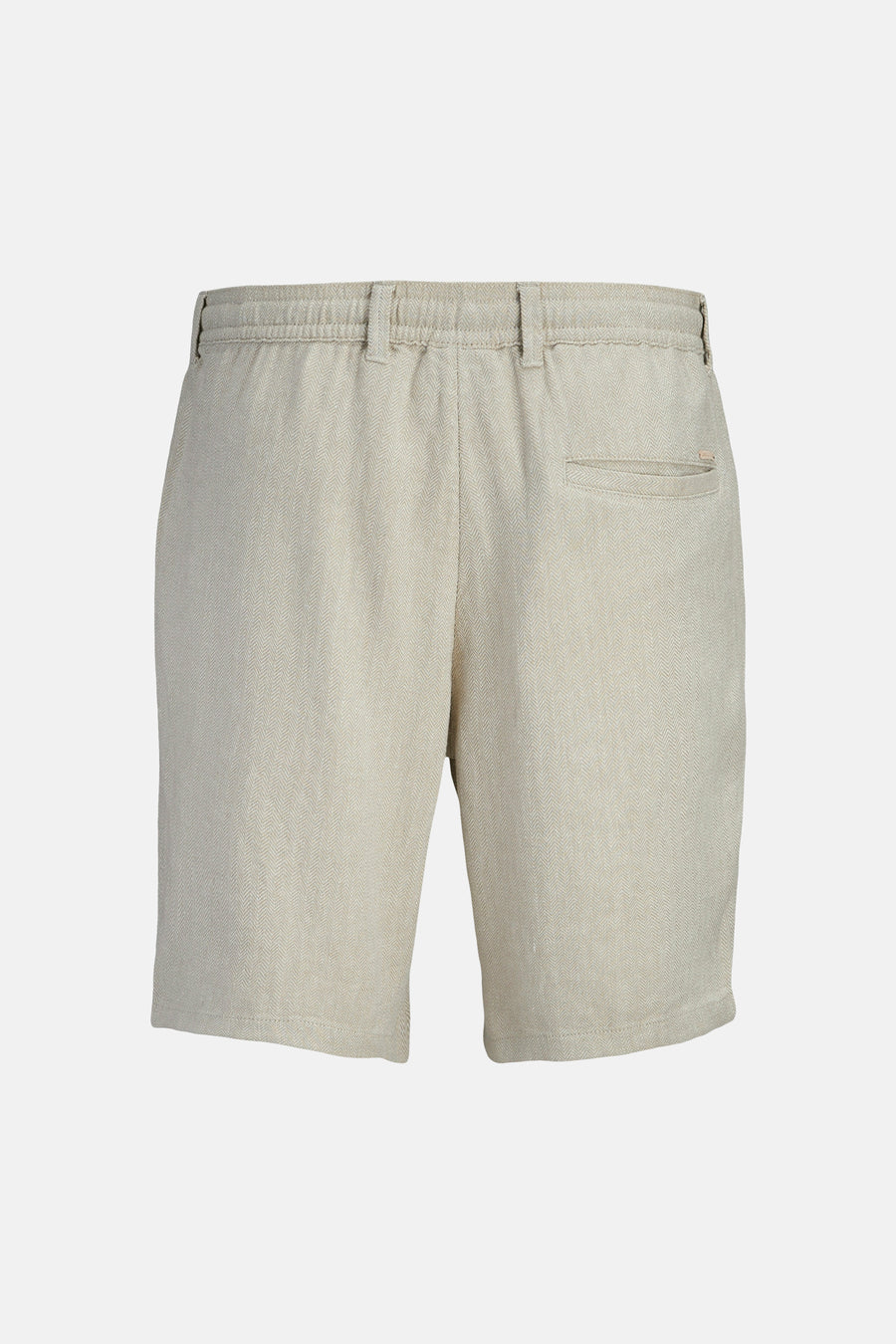 Short beige de JACK & JONES JEANS INTELLIGENCE, avec motif à chevrons, taille élastique, passants de ceinture et poche passepoilée à l'arrière.
