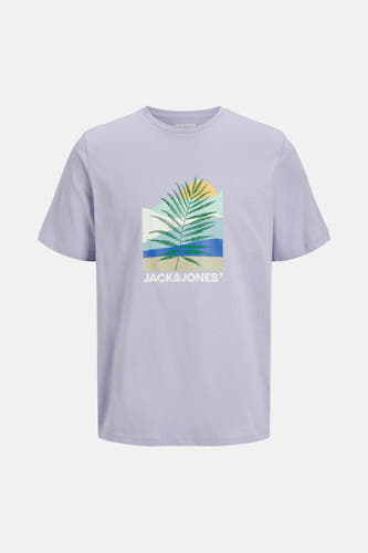 T-shirt bleu marine à manches courtes d'ORIGINALS BY JACK & JONES, avec une impression de palmier graphique sur l'avant.