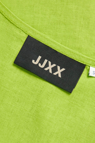 Groene linnen top met zwart JJXX-label en maat 'S'.
