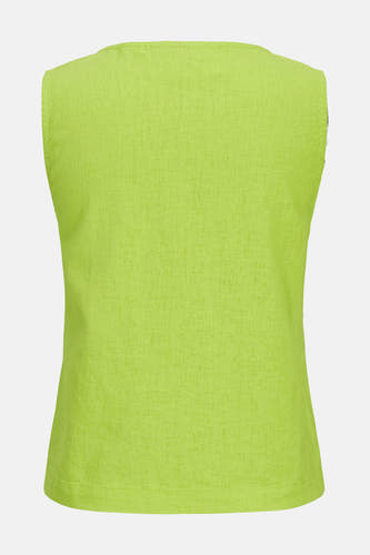 Blouse verte sans manches de JJXX, avec une subtile structure en lin et une ligne de col simple, dos.
