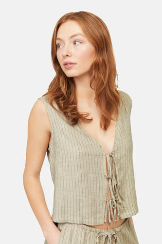 Blouse beige Mouloze de JJXX, avec un motif à rayures et des détails en côtes.