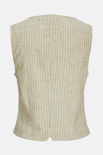 Blouse sans manches beige de JJXX, avec un fin motif à rayures verticales sur une texture tissée.