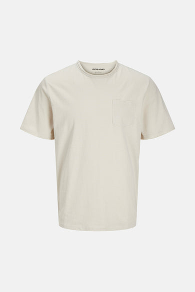 T-shirt beige à manches courtes de PREMIUM BLUE par JACK & JONES, avec poche poitrine et col rond.
