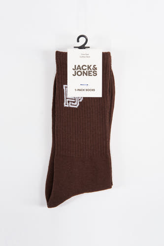 Chaussettes brunes d'ACCESSORIES BY JACK & JONES, avec un détail de logo blanc et une texture rayée.