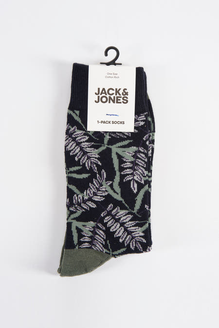 Chaussettes noires d'ACCESSORIES BY JACK & JONES avec un talon vert et une impression de feuilles.
