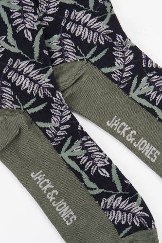 Chaussettes noires d'ACCESSORIES BY JACK & JONES, avec des détails verts olive et un motif de feuille.
