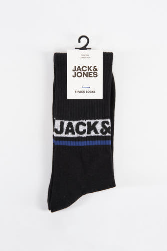 Chaussettes noires d'ACCESSORIES BY JACK & JONES, avec des détails rayés et un logo.