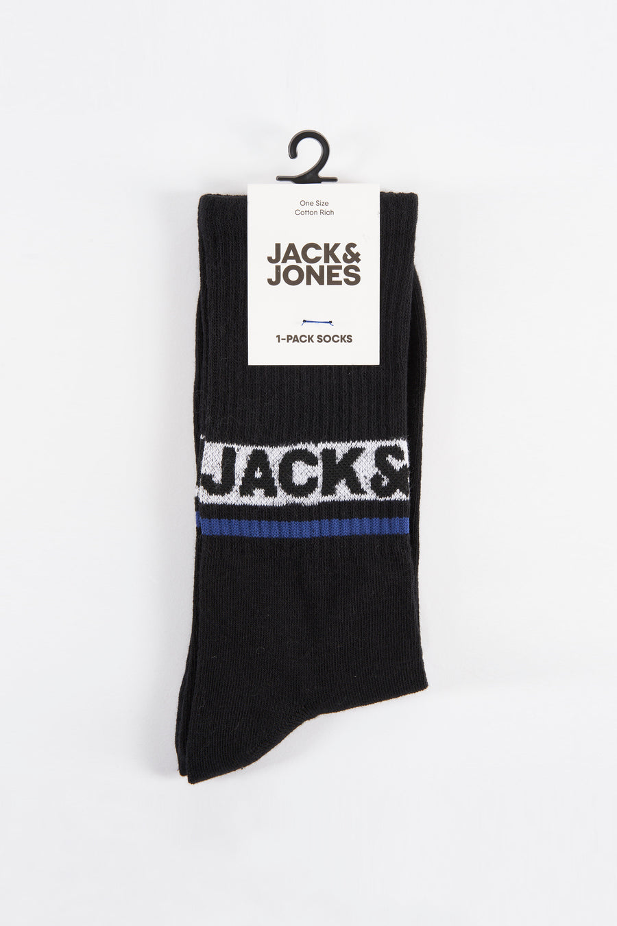 Chaussettes noires d'ACCESSORIES BY JACK & JONES, avec des détails rayés et un logo.