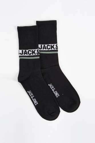 Chaussettes noires d'ACCESSORIES BY JACK & JONES, avec le logo de la marque et une bande contrastante rayée.