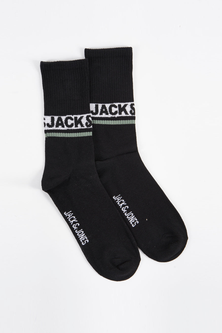Chaussettes noires d'ACCESSORIES BY JACK & JONES, avec le logo de la marque et une bande contrastante rayée.