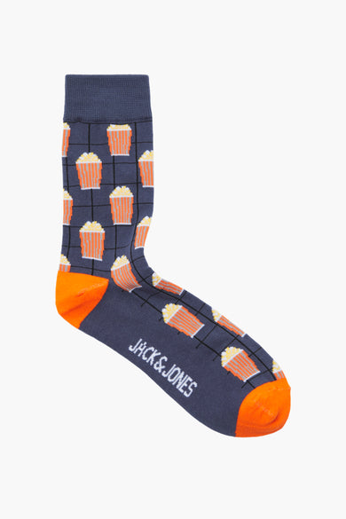 Chaussettes bleues de ACCESSORIES BY JACK & JONES avec détails orange et motif popcorn.