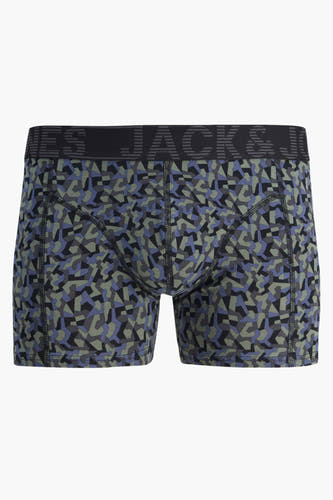 Boxer short en noir d'ACCESSORIES BY JACK & JONES, avec un motif camouflage en bleu et vert.