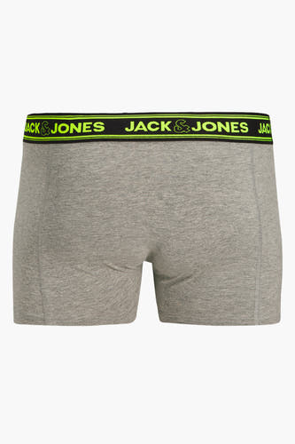Boxer gris d'ACCESSORIES BY JACK & JONES, avec une ceinte noire et un logo en lettres néon vertes.