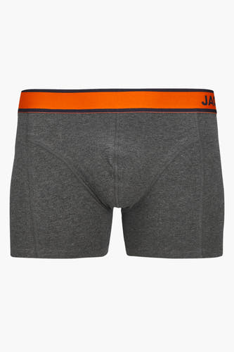 Grijze boxershort van ACCESSORIES BY JACK & JONES met een oranje tailleband en een donkerblauwe accentstreep.
