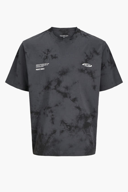 T-shirt gris à manches courtes de CORE par JACK & JONES, avec un motif batik distinctif.