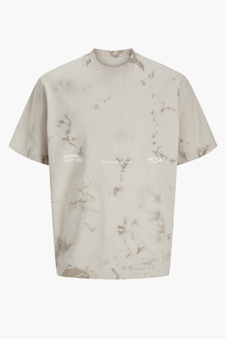 T-shirt beige à manches courtes de CORE BY JACK & JONES, avec un motif taches et une impression texte.