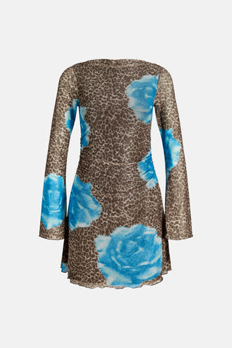 Robe multicolore à manches longues de JJXX, avec un imprimé animal et des fronces sur le côté.