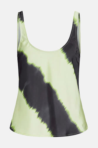 Blouse sans manches verte de JJXX, avec un motif tie-dye abstrait en vert foncé et vert clair.