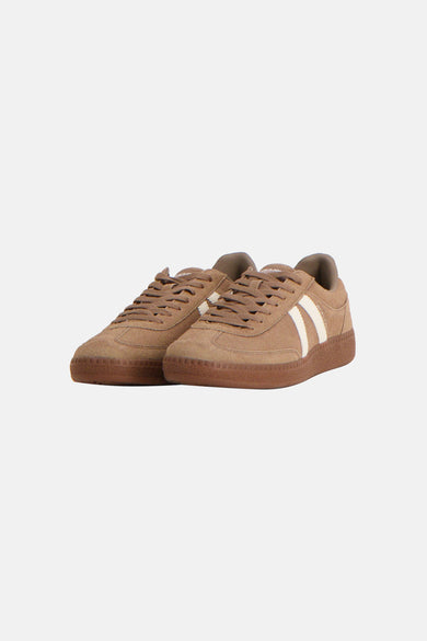 Beige sneakers van ACCESSORIES BY JACK & JONES, met veters en witte strepen.