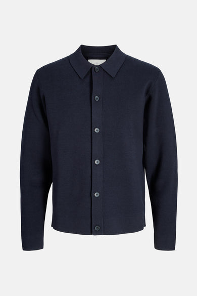 Gilet bleu de PREMIUM par JACK & JONES, avec fermeture à boutons et une texture finement tricotée.