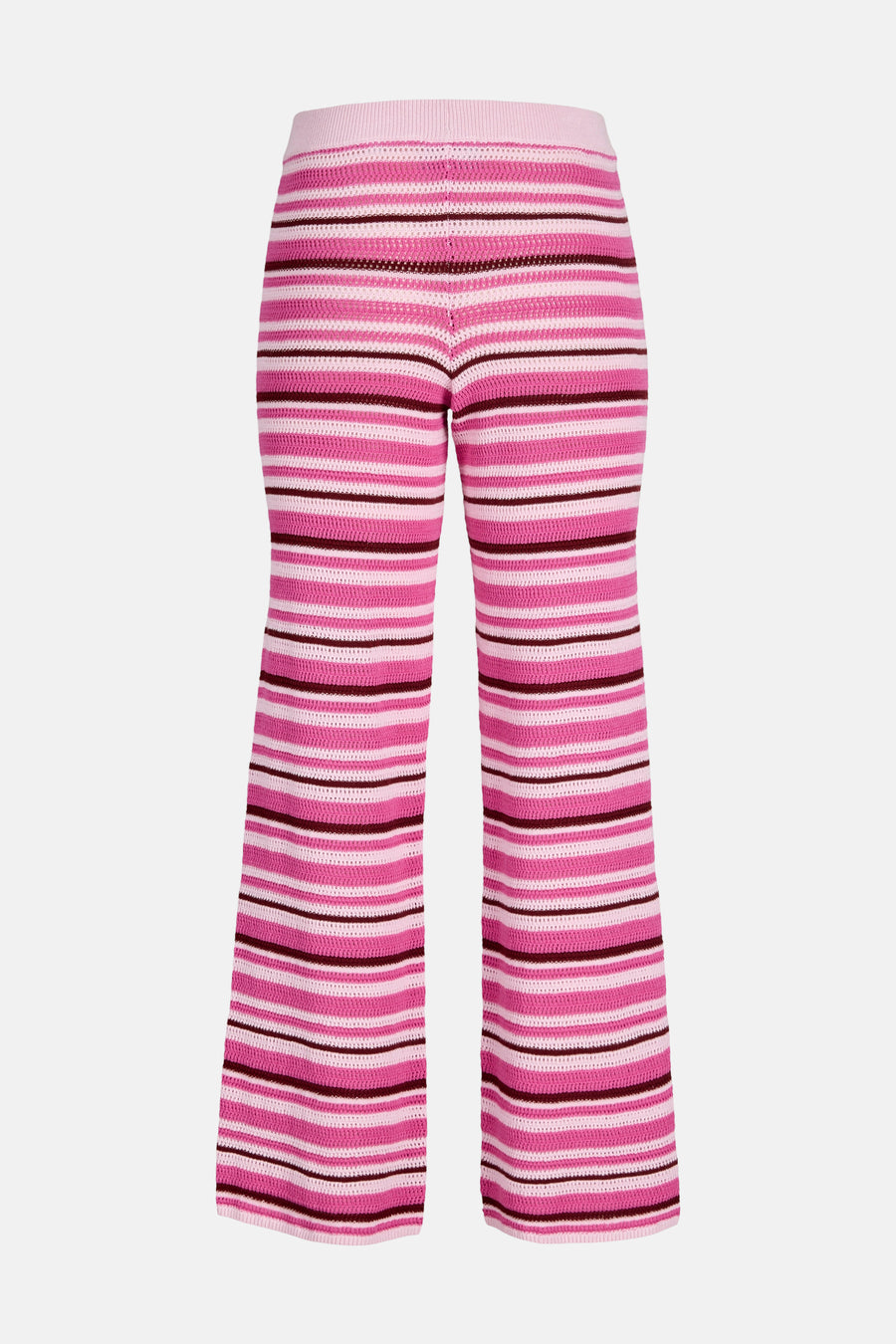 Pantalon rose tricoté à rayures de JJXX avec jambes évasées et rayures bordeaux.