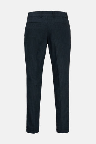 Jean chino bleu de JACK & JONES JEANS INTELLIGENCE, avec un motif subtil de rayures et des jambes repliées.
