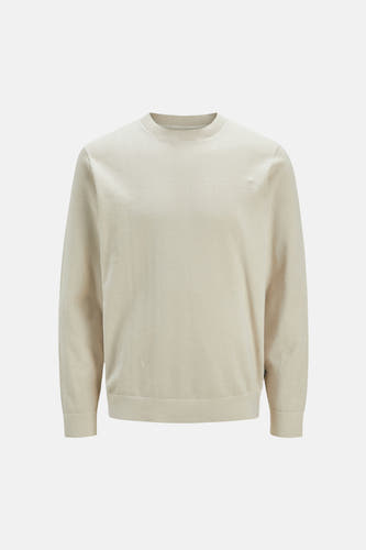 Pull de couleur écru à col rond de PREMIUM by JACK & JONES, avec manches longues et une texture finement côtelée.