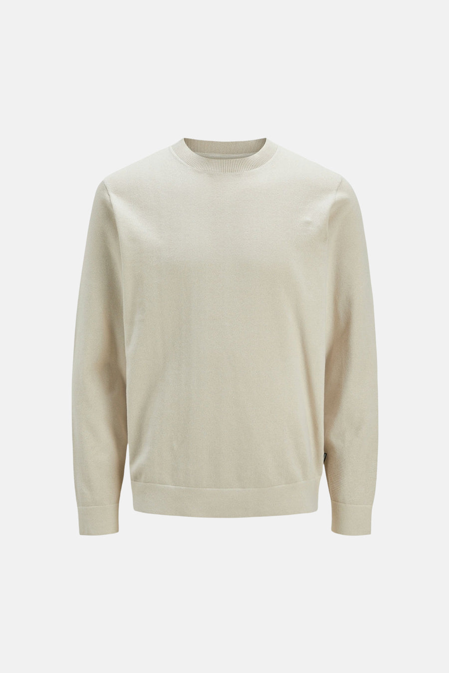 Pull de couleur écru à col rond de PREMIUM by JACK & JONES, avec manches longues et une texture finement côtelée.