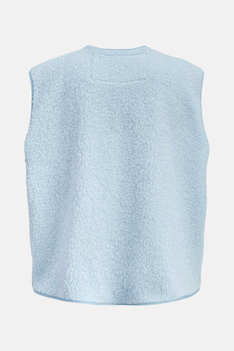 Gilet bleu de JJXX, avec une texture en fourrure et une finition bleue claire.