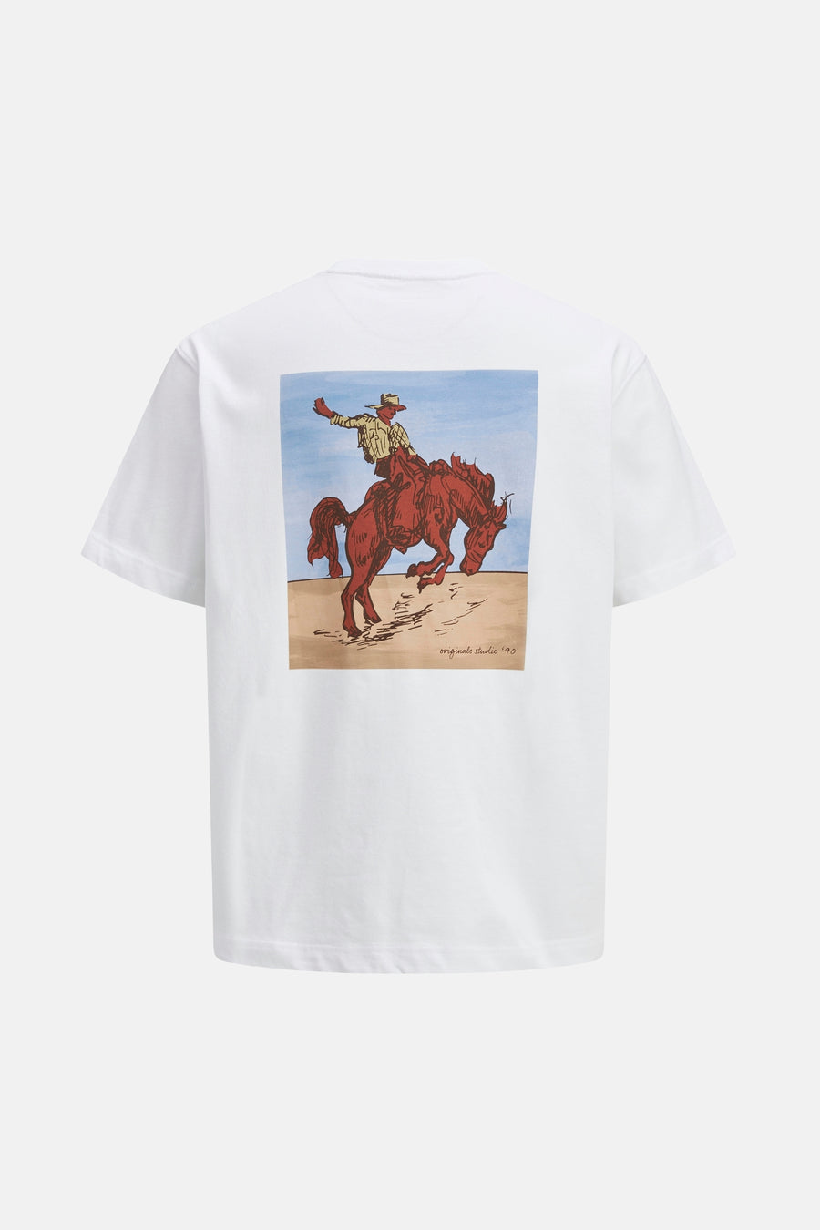 T-shirt blanc à manches courtes d'ORIGINALS BY JACK & JONES, avec une illustration carrée sur le dos.