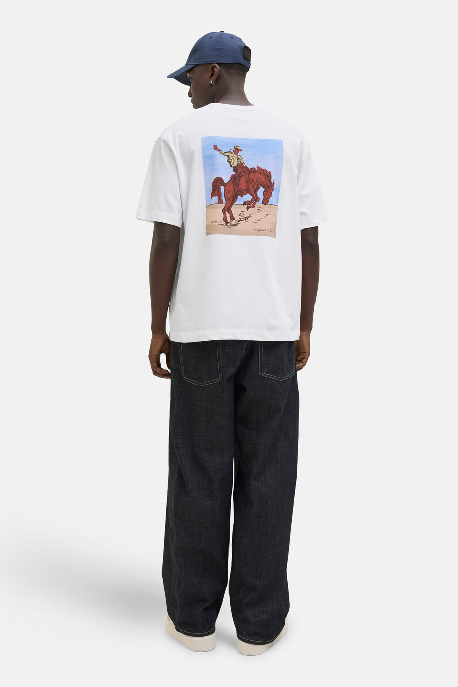 T-shirt blanc à manches courtes d'ORIGINALS BY JACK & JONES, avec une image d'un cowboy sur un cheval sur le dos.