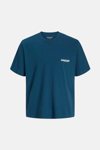 T-shirt bleu à manches courtes de CORE by JACK & JONES, avec un petit logo de marque sur la poitrine.