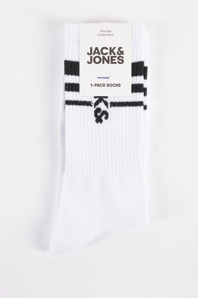 Chaussettes blanches d'ACCESSORIES BY JACK & JONES, avec "SINCE 1990" en lettres noires sur le côté.