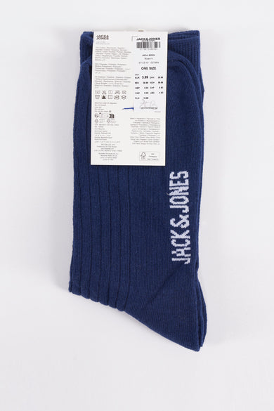 Blauwe sokken van ACCESSORIES BY JACK & JONES, met ribbels en logo-opdruk.