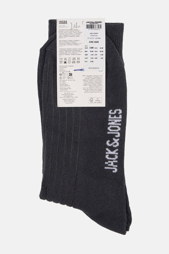 Grijze sokken van ACCESSORIES BY JACK & JONES, met ribbels en de merknaam in witte letters.
