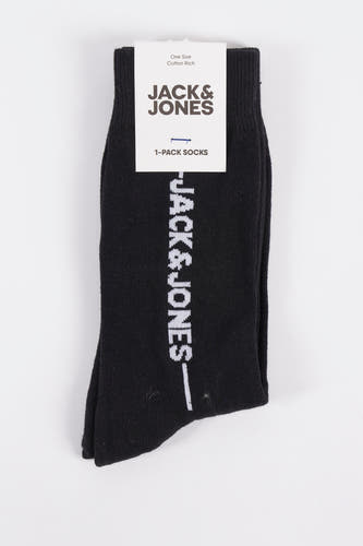 Chaussettes noires d'ACCESSORIES BY JACK & JONES, avec le nom de marque blanc sur la tige.