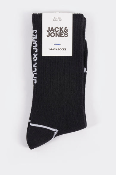 Chaussettes noires d'ACCESSORIES BY JACK & JONES, avec des détails blancs et la lettre "PROJECTCORE".