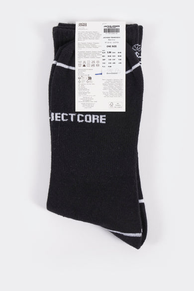 Zwarte sokken van ACCESSORIES BY JACK & JONES, met witte details en "PROJECTCORE" belettering.
