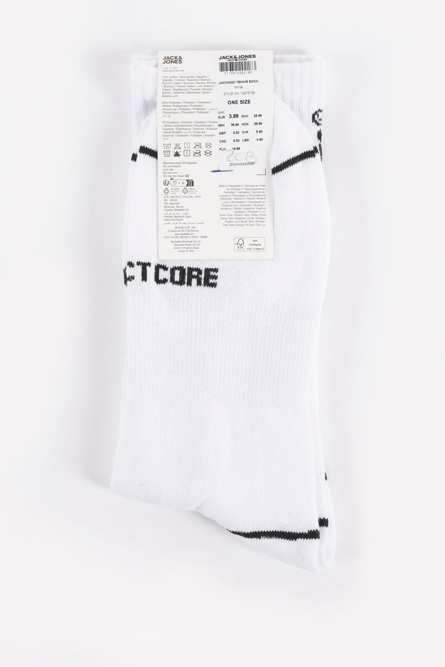 Witte sokken van ACCESSORIES BY JACK & JONES, met een zwarte streep en merklogo detail.
