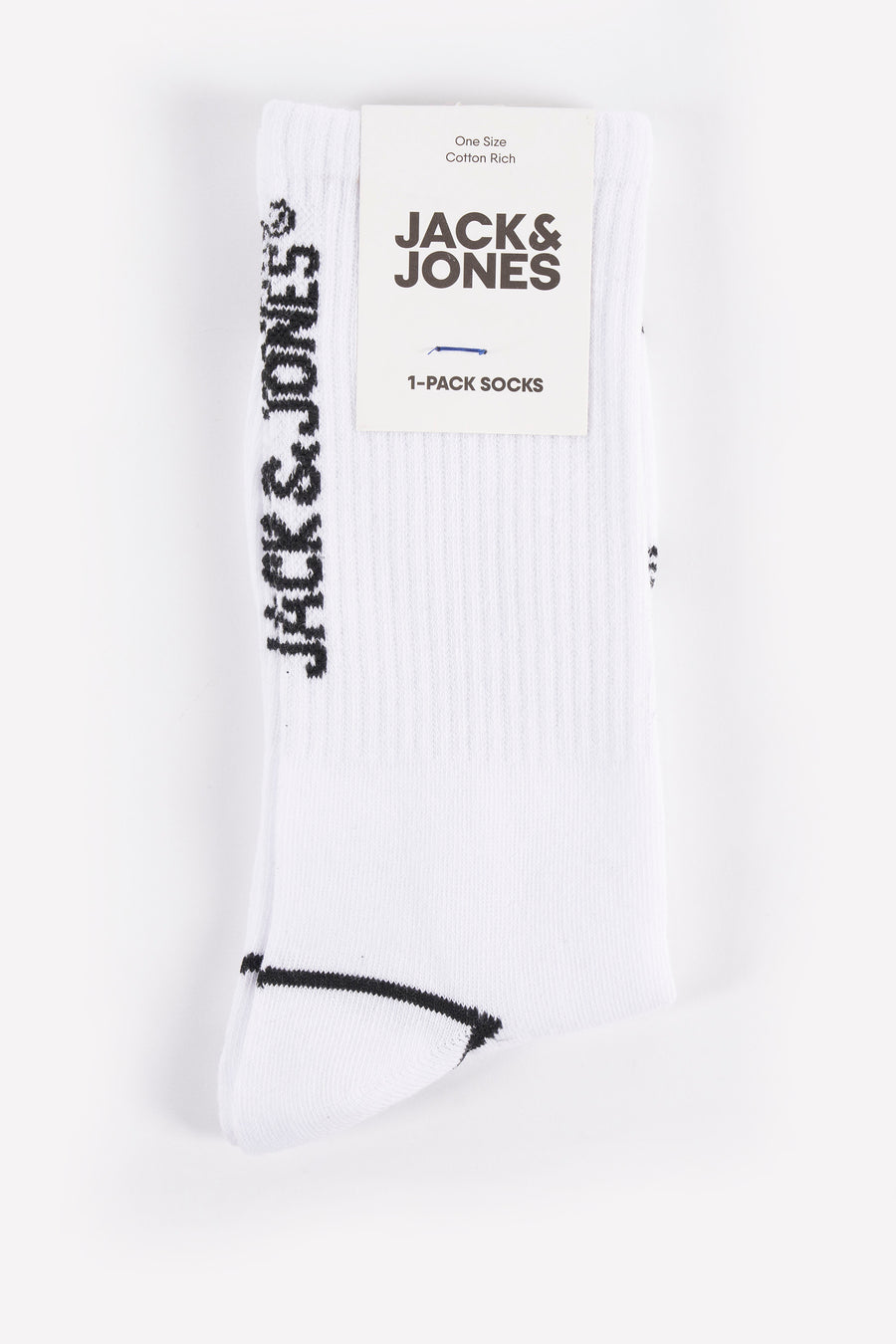 Chaussettes blanches d'ACCESSORIES BY JACK & JONES, avec une bande noire et un détail de logo de marque.