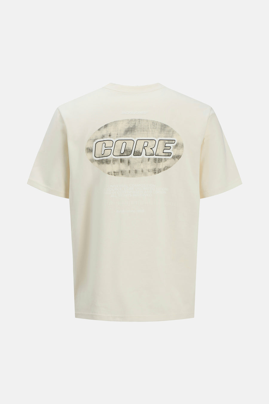 Crèmekleurig T-shirt met "CORE" print op de rug.