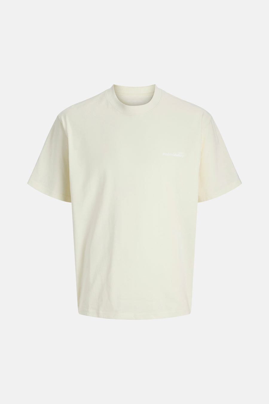 T-shirt écru à manches courtes de CORE BY JACK & JONES, avec un imprimé "Palm Valley" sur le dos.