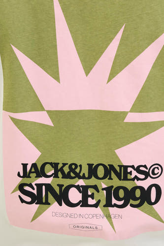 T-shirt écru à manches courtes d'ORIGINALS BY JACK & JONES, avec un imprimé graphique rose et du texte noir.
